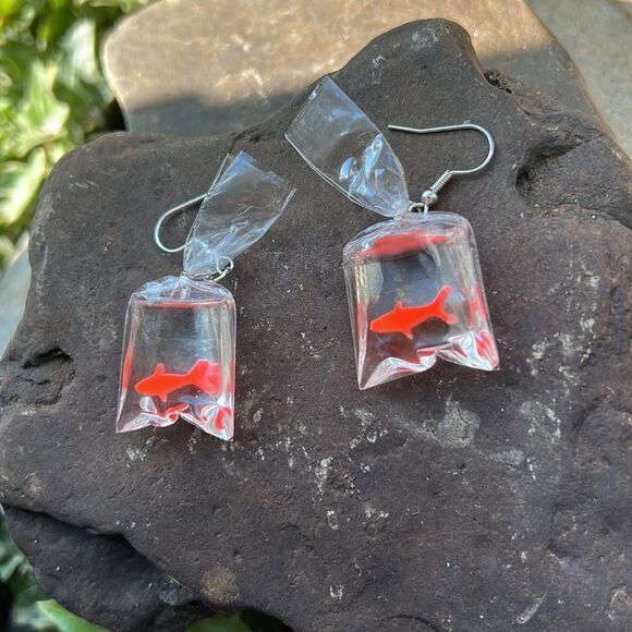 NEW! Resin Candy Goldfish Earrings Unique Artsy - Picture 4 of 5